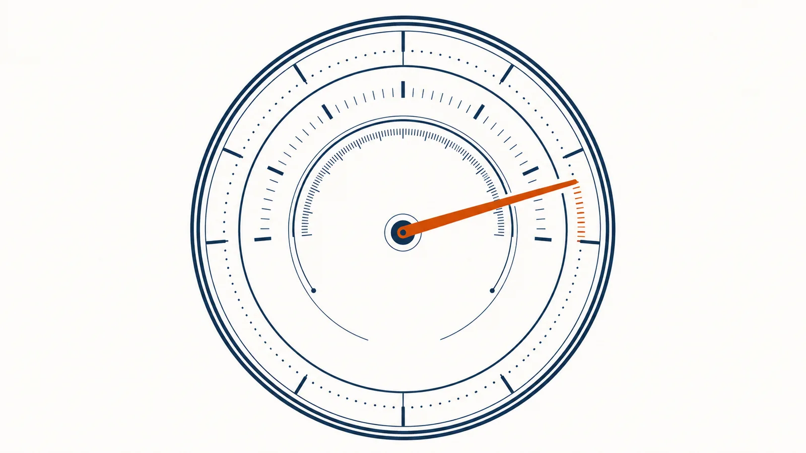 Ilustração editorial: medidor analógico com anéis concêntricos — uptime como precisão